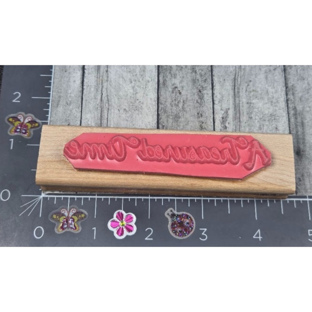CTMH A Treasured Time Script Rubber Stamp Wood #R110 - Picture 3 of 5
